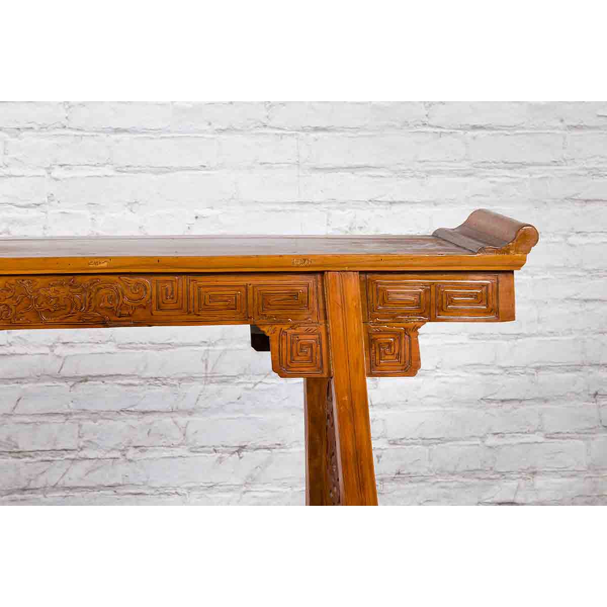 Ming Style Altar Table with Everted Flanges, Meander Apron and Dragon Motifs-7. Asian &amp; Chinese Furniture, Art, Antiques, Vintage Home Décor for sale at FEA Home