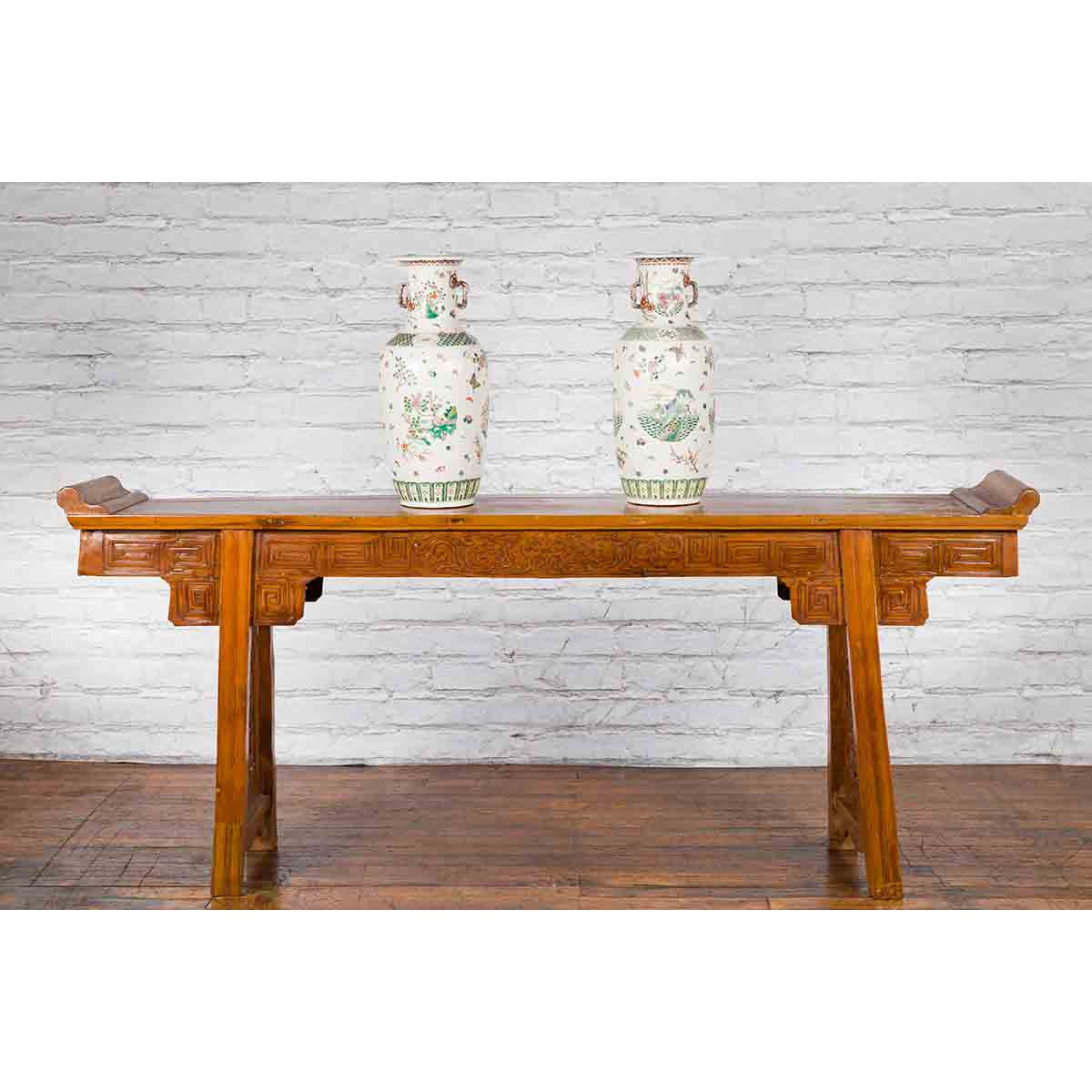 Ming Style Altar Table with Everted Flanges, Meander Apron and Dragon Motifs-4. Asian &amp; Chinese Furniture, Art, Antiques, Vintage Home Décor for sale at FEA Home