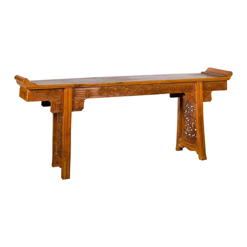 Ming Style Altar Table with Everted Flanges, Meander Apron and Dragon Motifs- Asian Antiques, Vintage Home Decor & Chinese Furniture - FEA Home