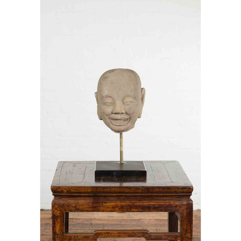 Chinese Song Dynasty Hand-Carved Limestone Head of a Lohan circa 960 to 1279 AD-YN4996-4. Asian & Chinese Furniture, Art, Antiques, Vintage Home Décor for sale at FEA Home