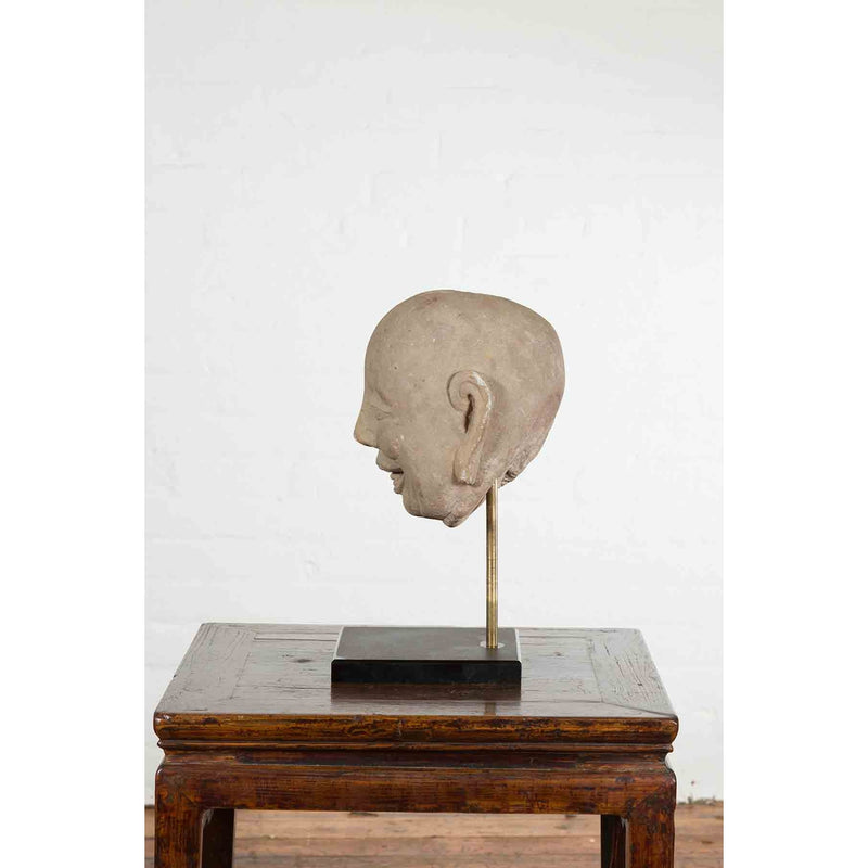Chinese Song Dynasty Hand-Carved Limestone Head of a Lohan circa 960 to 1279 AD-YN4996-9. Asian & Chinese Furniture, Art, Antiques, Vintage Home Décor for sale at FEA Home