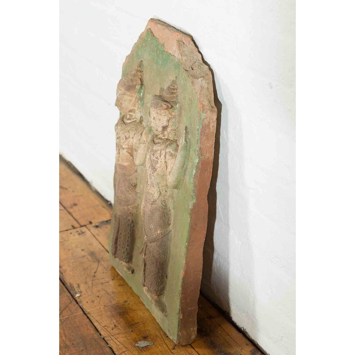 Thai Carved Stone Green Painted Temple Wall Plaque Depicting Ceremonial Dancers-8. Asian &amp; Chinese Furniture, Art, Antiques, Vintage Home Décor for sale at FEA Home