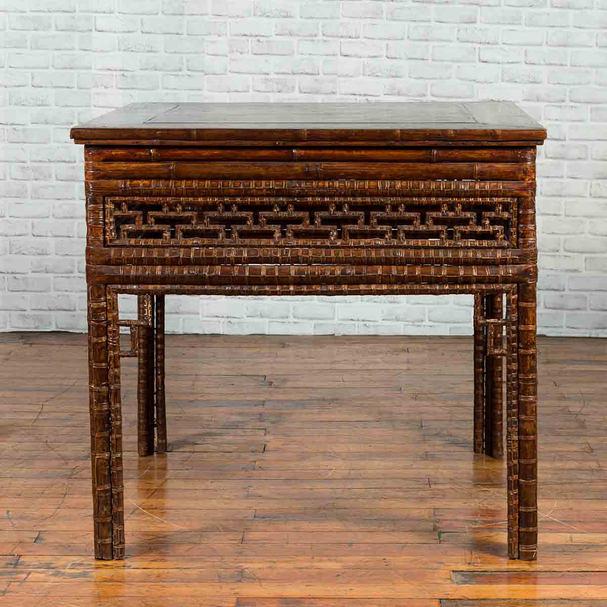 Chinese Qing Dynasty Period 19th Century Bamboo Hall Table with Fretwork Motifs-2. Asian & Chinese Furniture, Art, Antiques, Vintage Home Décor for sale at FEA Home