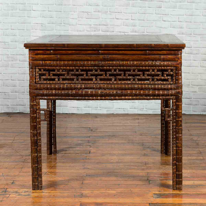 Chinese Qing Dynasty Period 19th Century Bamboo Hall Table with Fretwork Motifs