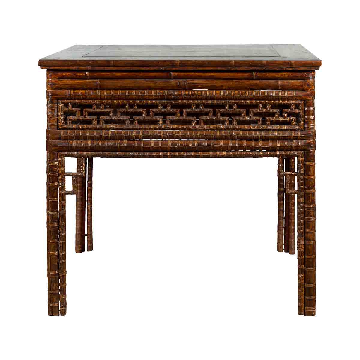 Chinese Qing Dynasty Period 19th Century Bamboo Hall Table with Fretwork Motifs-1. Asian & Chinese Furniture, Art, Antiques, Vintage Home Décor for sale at FEA Home