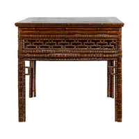 Chinese Qing Dynasty Period 19th Century Bamboo Hall Table with Fretwork Motifs