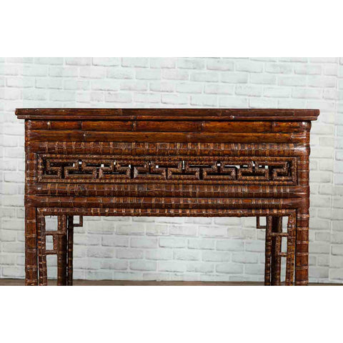 Chinese Qing Dynasty Period 19th Century Bamboo Hall Table with Fretwork Motifs-YN512-8. Asian & Chinese Furniture, Art, Antiques, Vintage Home Décor for sale at FEA Home