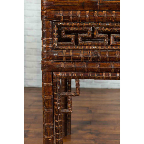 Chinese Qing Dynasty Period 19th Century Bamboo Hall Table with Fretwork Motifs-YN512-12. Asian & Chinese Furniture, Art, Antiques, Vintage Home Décor for sale at FEA Home
