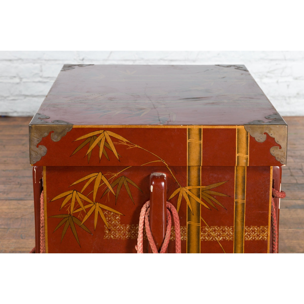 Japanese Wedding Chest with Red Lacquer and Painted Décor | FEA Home