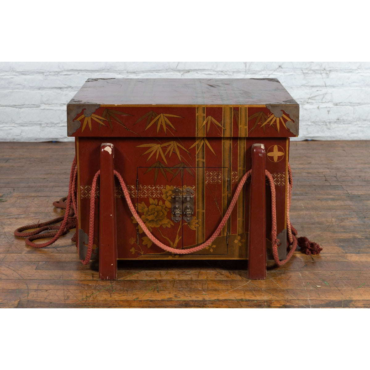 Japanese Vintage Wedding Chest with Red Lacquer and Hand-Painted Décor-2. Asian & Chinese Furniture, Art, Antiques, Vintage Home Décor for sale at FEA Home