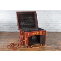 Japanese Vintage Wedding Chest with Red Lacquer and Hand-Painted Décor