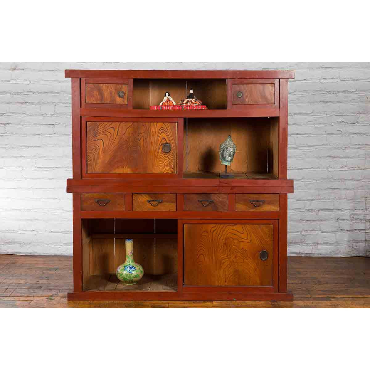 Japanese Early 20th Century Kitchen Compound Cabinet with Sliding Doors-4. Asian &amp; Chinese Furniture, Art, Antiques, Vintage Home Décor for sale at FEA Home