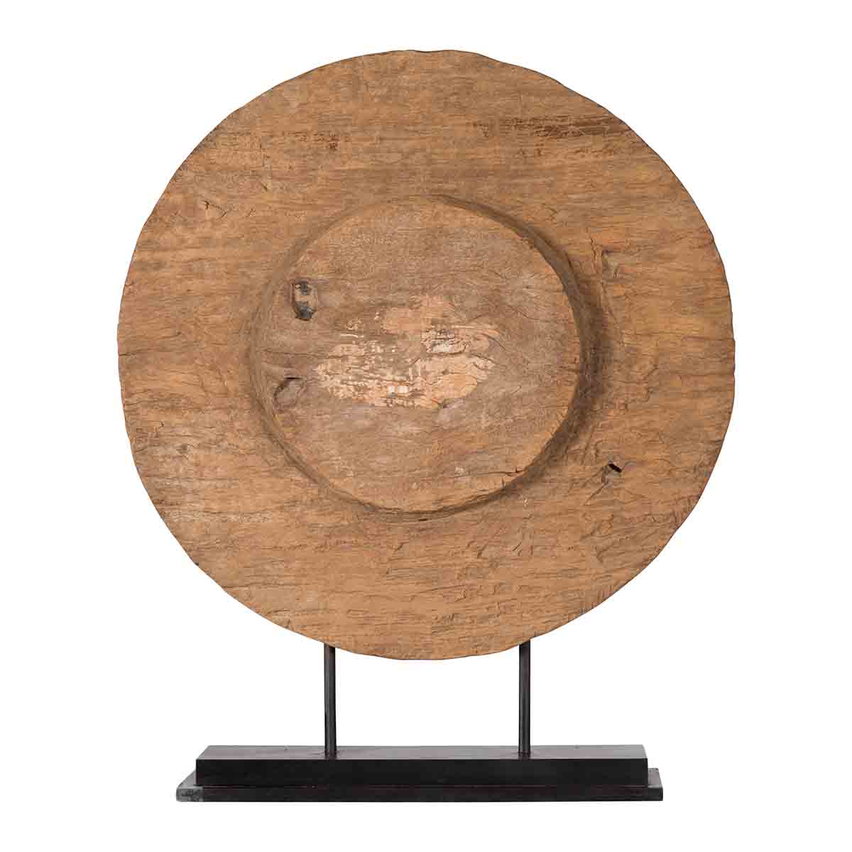 Antique Chinese 19th Century Rustic Mounted Ox Cart Wooden Wheel on Base-1. Asian & Chinese Furniture, Art, Antiques, Vintage Home Décor for sale at FEA Home