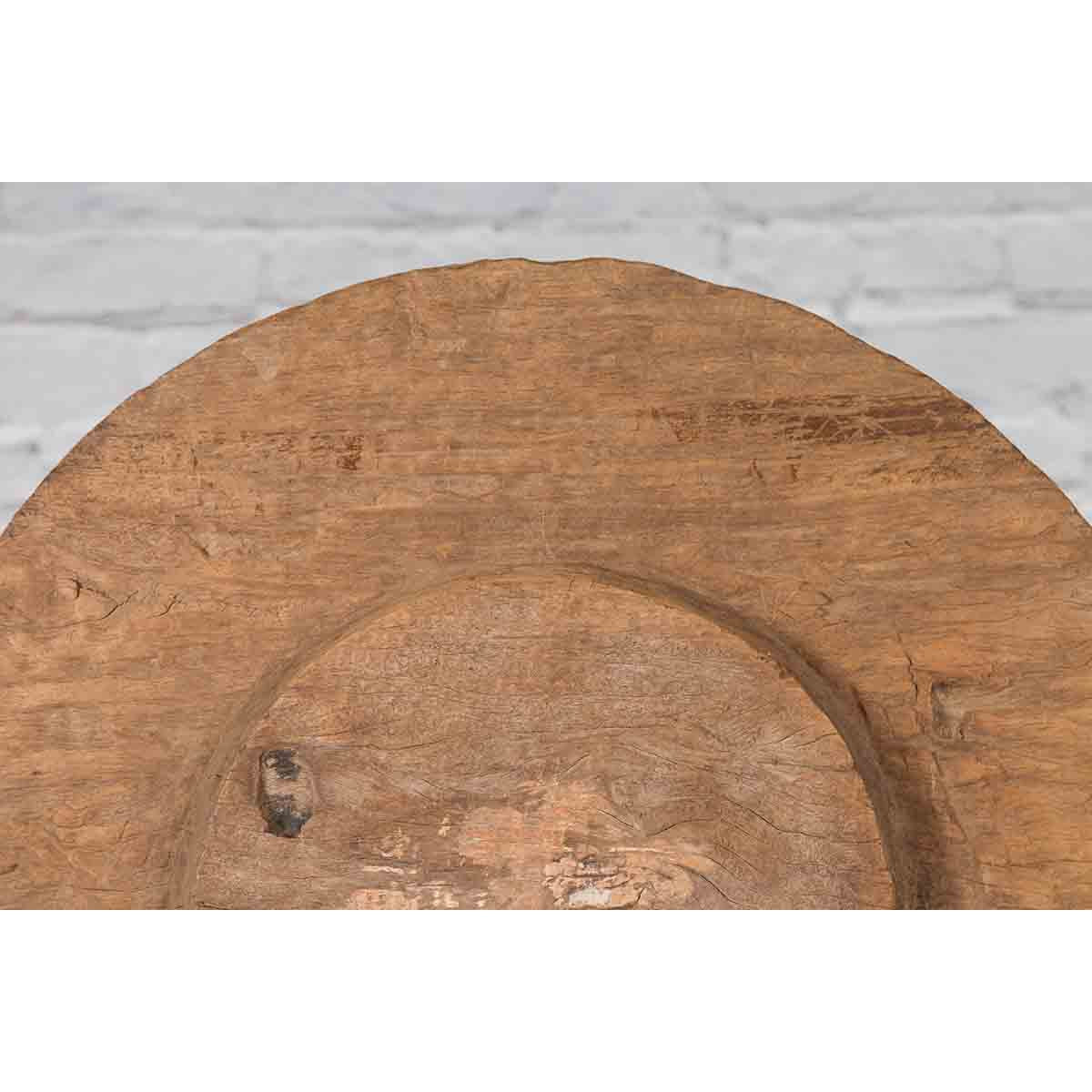 Antique Chinese 19th Century Rustic Mounted Ox Cart Wooden Wheel on Base-9. Asian &amp; Chinese Furniture, Art, Antiques, Vintage Home Décor for sale at FEA Home