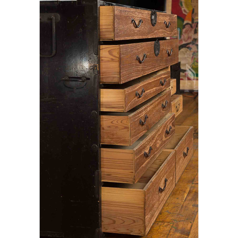 Japanese 19th Century Meiji Period Brown and Black Tansu Clothing Chest-YN5423-13. Asian & Chinese Furniture, Art, Antiques, Vintage Home Décor for sale at FEA Home