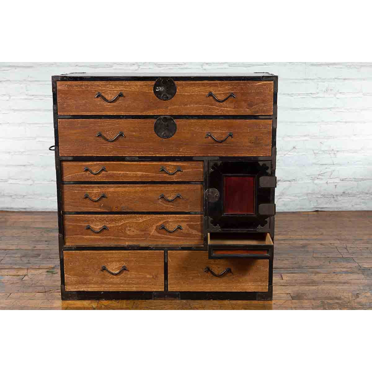 Japanese 19th Century Meiji Period Brown and Black Tansu Clothing Chest-14. Asian &amp; Chinese Furniture, Art, Antiques, Vintage Home Décor for sale at FEA Home