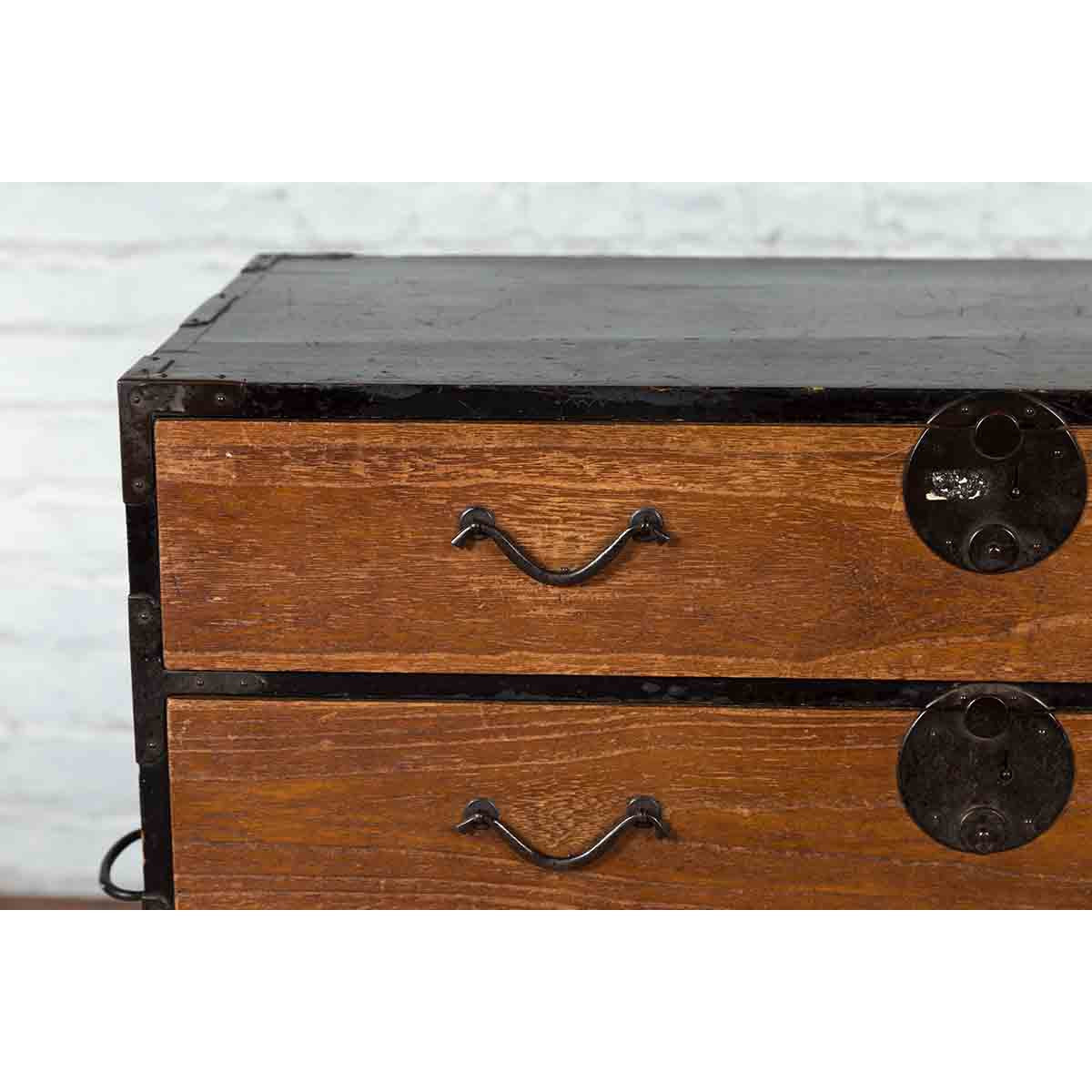 Japanese 19th Century Meiji Period Brown and Black Tansu Clothing Chest-5. Asian &amp; Chinese Furniture, Art, Antiques, Vintage Home Décor for sale at FEA Home