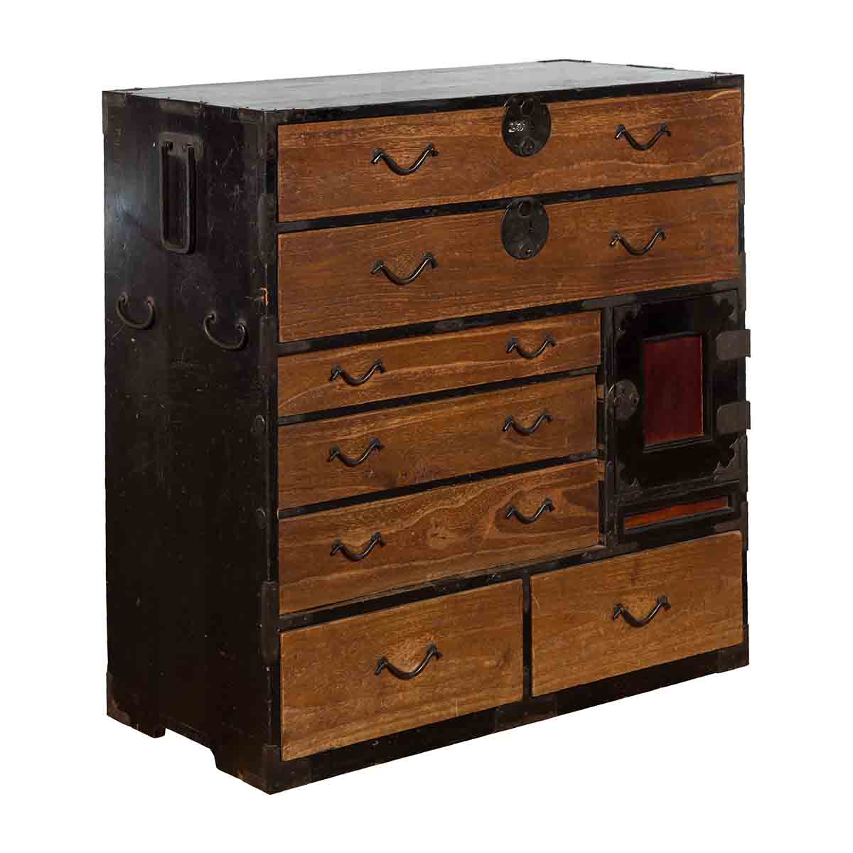 Japanese 19th Century Meiji Period Brown and Black Tansu Clothing Chest-1. Asian & Chinese Furniture, Art, Antiques, Vintage Home Décor for sale at FEA Home
