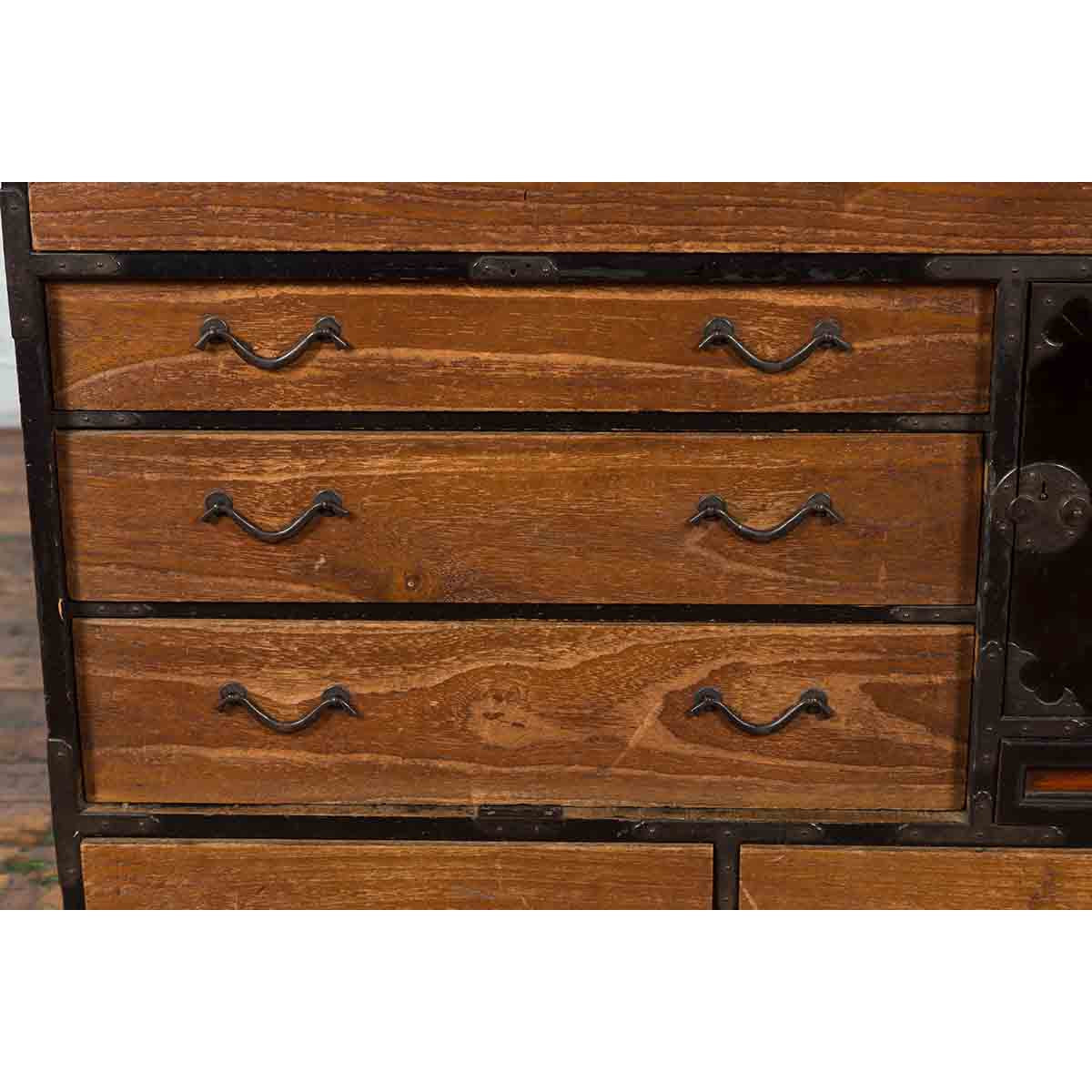 Japanese 19th Century Meiji Period Brown and Black Tansu Clothing Chest-7. Asian &amp; Chinese Furniture, Art, Antiques, Vintage Home Décor for sale at FEA Home