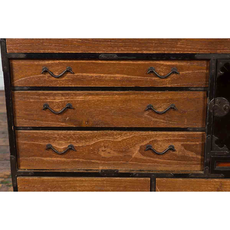 Japanese 19th Century Meiji Period Brown and Black Tansu Clothing Chest-YN5423-7. Asian & Chinese Furniture, Art, Antiques, Vintage Home Décor for sale at FEA Home