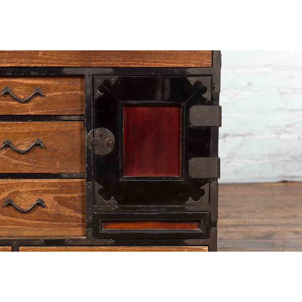 Japanese 19th Century Meiji Period Brown and Black Tansu Clothing Chest-8. Asian &amp; Chinese Furniture, Art, Antiques, Vintage Home Décor for sale at FEA Home