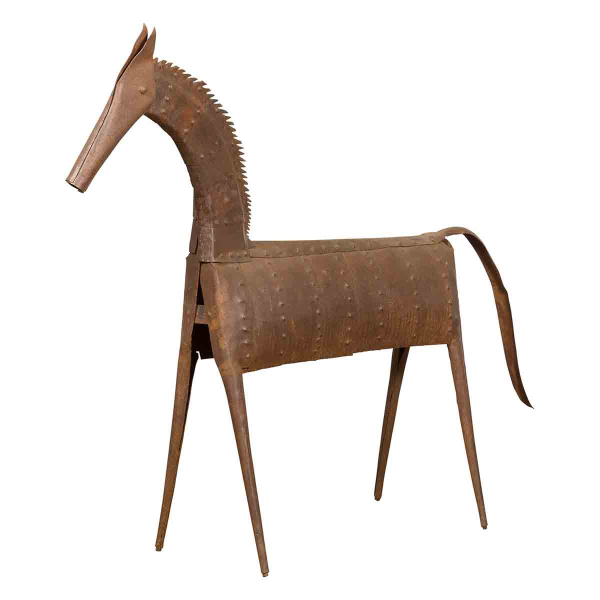 Vintage Indian Archaic Style Cast Iron Horse Sculpture with Rusty Patina-1. Asian & Chinese Furniture, Art, Antiques, Vintage Home Décor for sale at FEA Home