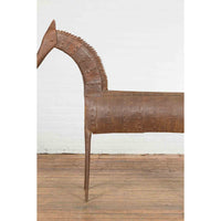 Vintage Indian Archaic Style Cast Iron Horse Sculpture with Rusty Patina