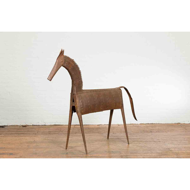 Vintage Indian Archaic Style Cast Iron Horse Sculpture with Rusty Patina-YN5428-10. Asian & Chinese Furniture, Art, Antiques, Vintage Home Décor for sale at FEA Home