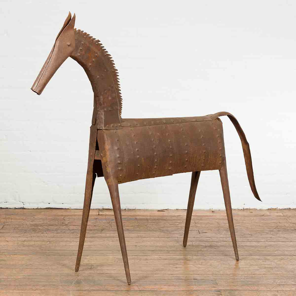 Vintage Indian Archaic Style Cast Iron Horse Sculpture with Rusty Patina-2. Asian & Chinese Furniture, Art, Antiques, Vintage Home Décor for sale at FEA Home