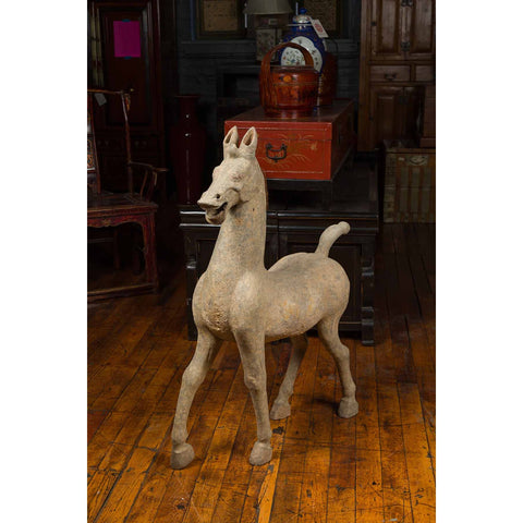 Large Chinese Han Dynasty Period Terracotta Walking Horse, circa 202 BC-200 AD-YN5555-9. Asian & Chinese Furniture, Art, Antiques, Vintage Home Décor for sale at FEA Home