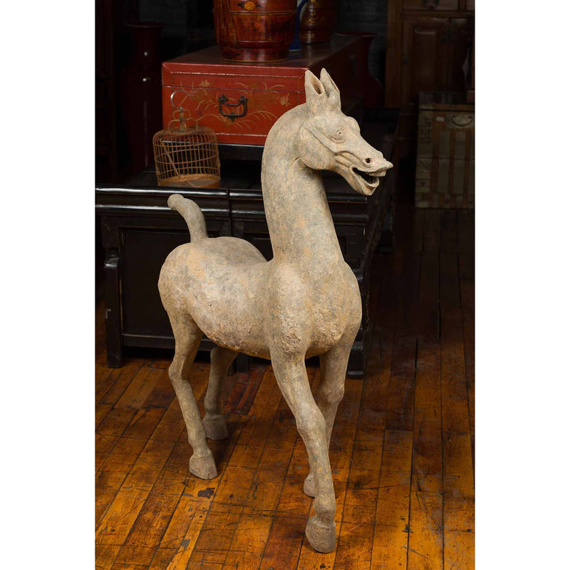 Large Chinese Han Dynasty Period Terracotta Walking Horse, circa 202 BC-200 AD-YN5555-11. Asian & Chinese Furniture, Art, Antiques, Vintage Home Décor for sale at FEA Home