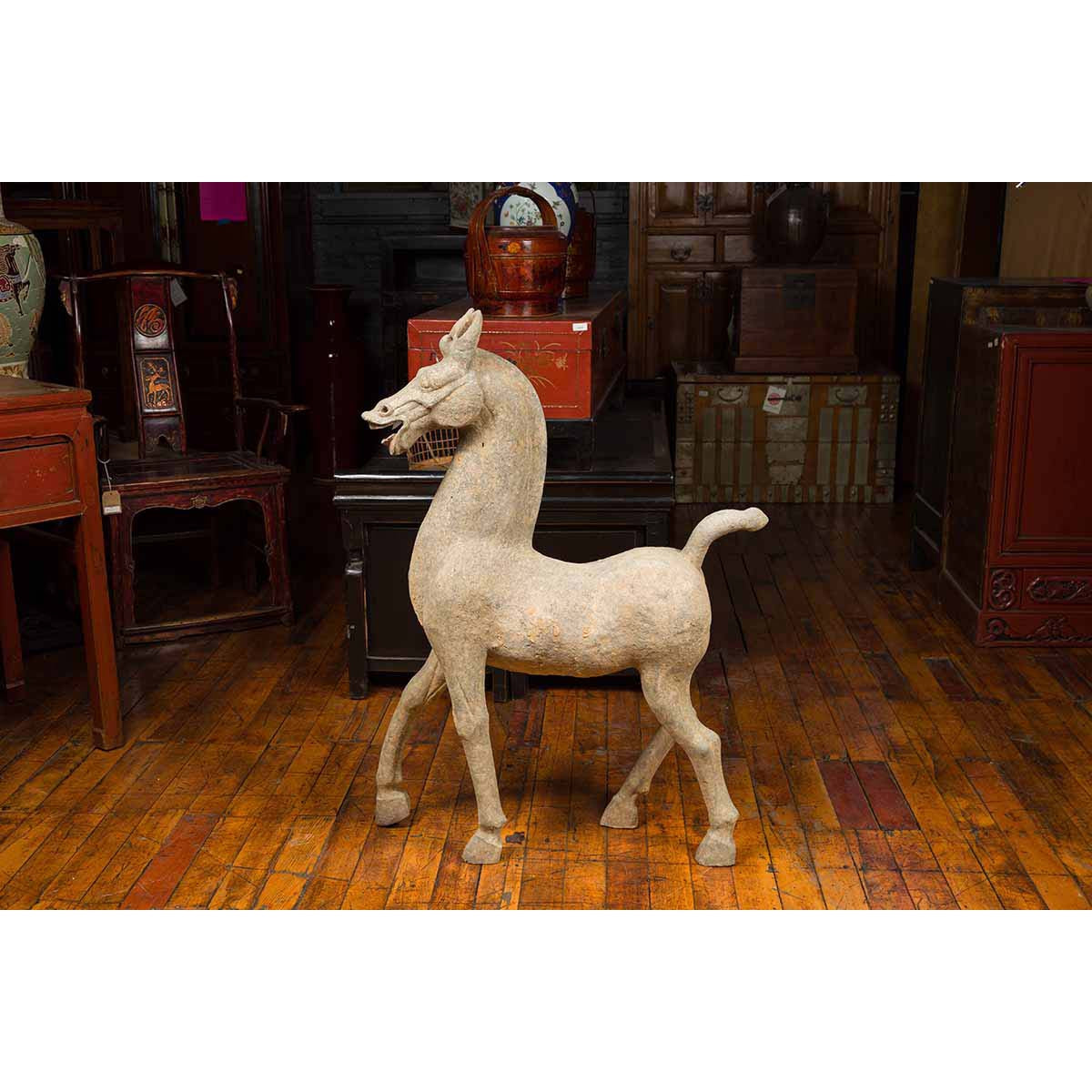Large Chinese Han Dynasty Period Terracotta Walking Horse, circa 202 BC-200 AD-3. Asian &amp; Chinese Furniture, Art, Antiques, Vintage Home Décor for sale at FEA Home