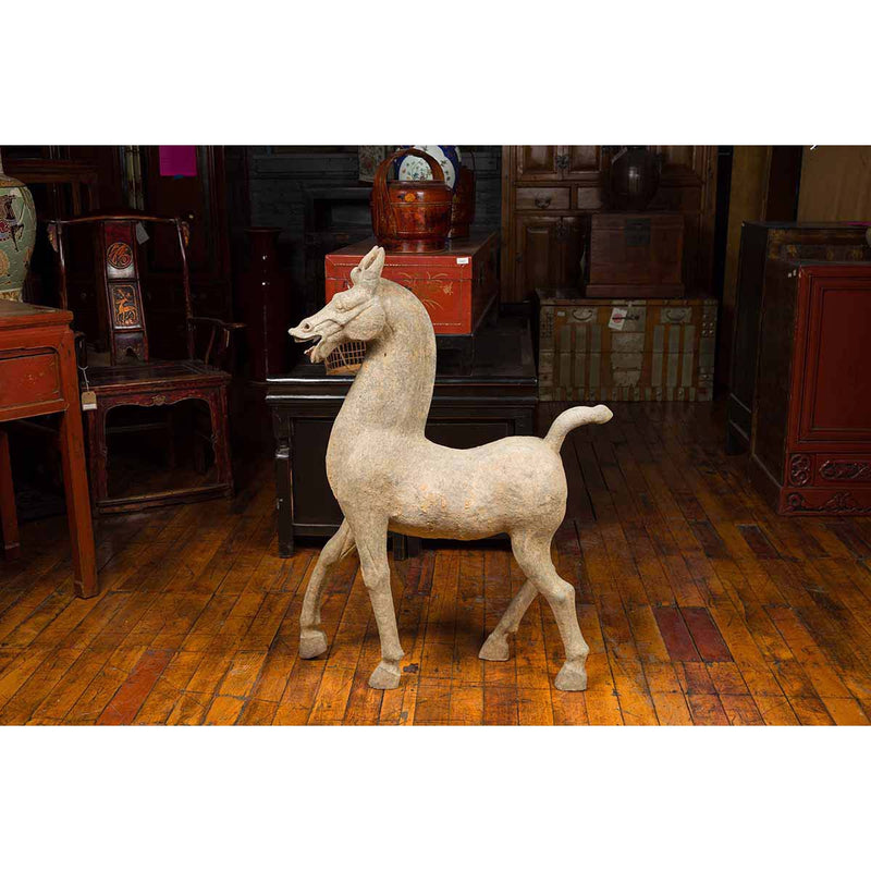 Large Chinese Han Dynasty Period Terracotta Walking Horse, circa 202 BC-200 AD-YN5555-3. Asian & Chinese Furniture, Art, Antiques, Vintage Home Décor for sale at FEA Home