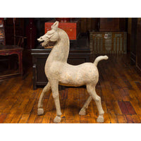 Large Chinese Han Dynasty Period Terracotta Walking Horse, circa 202 BC-200 AD