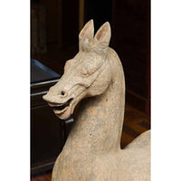 Large Chinese Han Dynasty Period Terracotta Walking Horse, circa 202 BC-200 AD