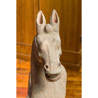 Large Chinese Han Dynasty Period Terracotta Walking Horse, circa 202 BC-200 AD