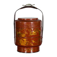 Chinese Early 20th Century Three-Tiered Red Lacquer Lunch Basket with Gilt Décor