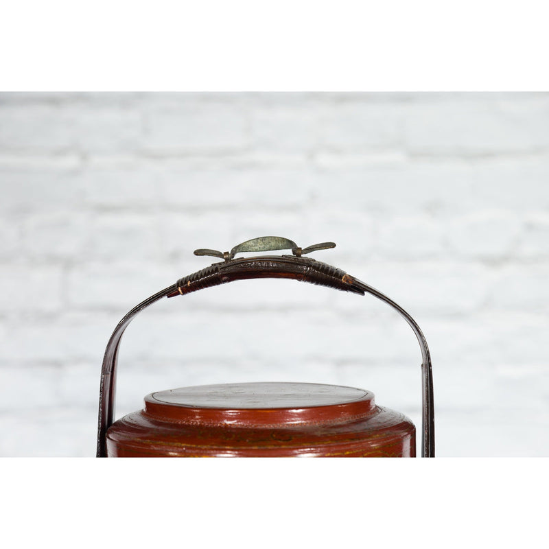 Chinese Early 20th Century Three-Tiered Red Lacquer Lunch Basket with Gilt Décor - Antique Chinese and Vintage Asian Furniture for Sale at FEA Home