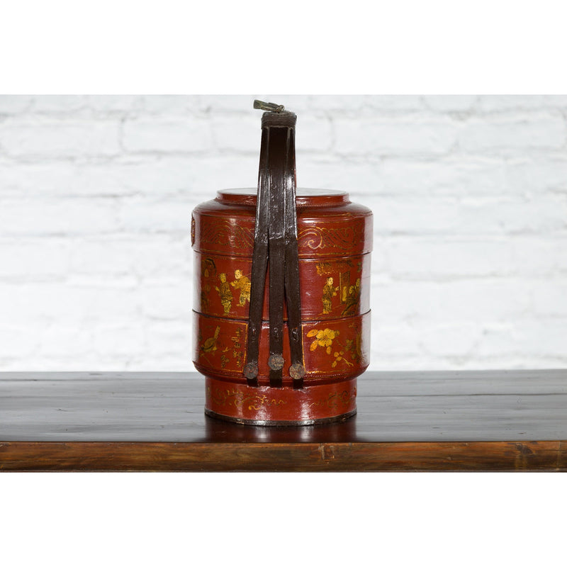 Chinese Early 20th Century Three-Tiered Red Lacquer Lunch Basket with Gilt Décor - Antique Chinese and Vintage Asian Furniture for Sale at FEA Home