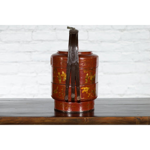 Chinese Early 20th Century Three-Tiered Red Lacquer Lunch Basket with Gilt Décor - Antique Chinese and Vintage Asian Furniture for Sale at FEA Home