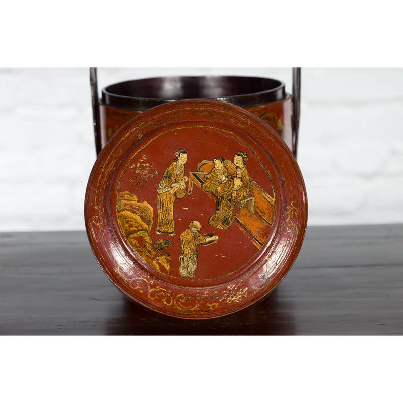 Chinese Early 20th Century Three-Tiered Red Lacquer Lunch Basket with Gilt Décor - Antique Chinese and Vintage Asian Furniture for Sale at FEA Home