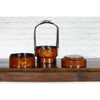 Chinese Early 20th Century Three-Tiered Red Lacquer Lunch Basket with Gilt Décor