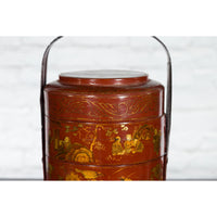 Chinese Early 20th Century Three-Tiered Red Lacquer Lunch Basket with Gilt Décor