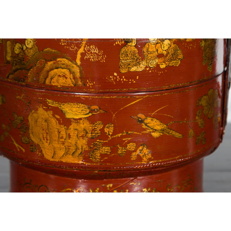 Chinese Early 20th Century Three-Tiered Red Lacquer Lunch Basket with Gilt Décor - Antique Chinese and Vintage Asian Furniture for Sale at FEA Home