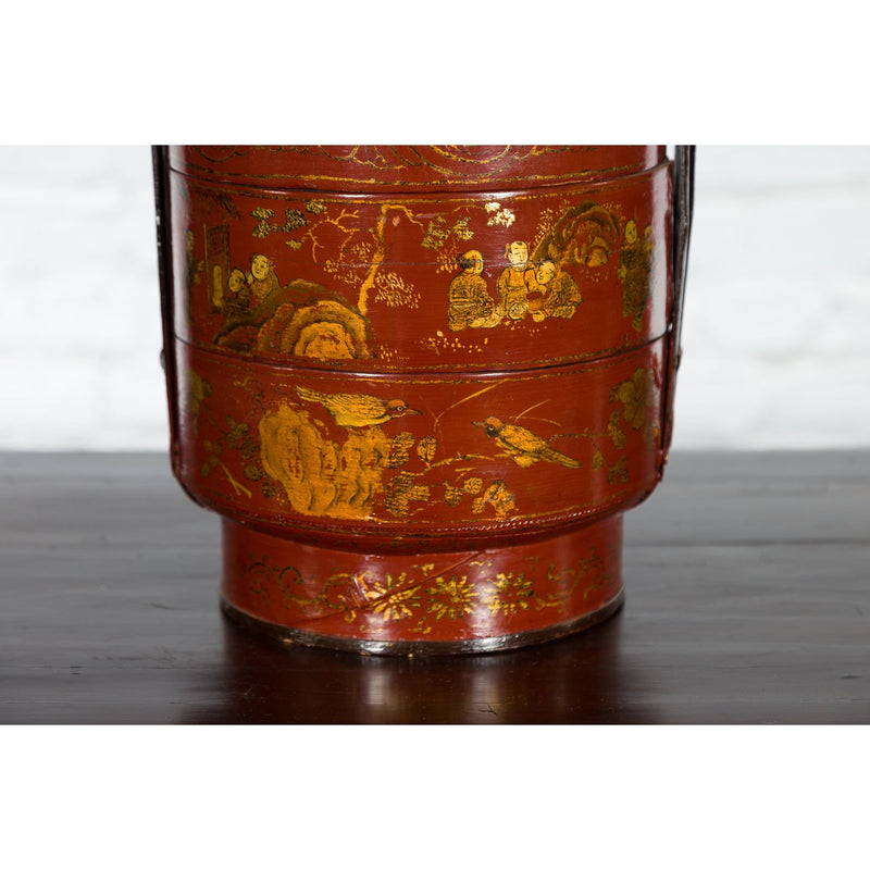 Chinese Early 20th Century Three-Tiered Red Lacquer Lunch Basket with Gilt Décor - Antique Chinese and Vintage Asian Furniture for Sale at FEA Home