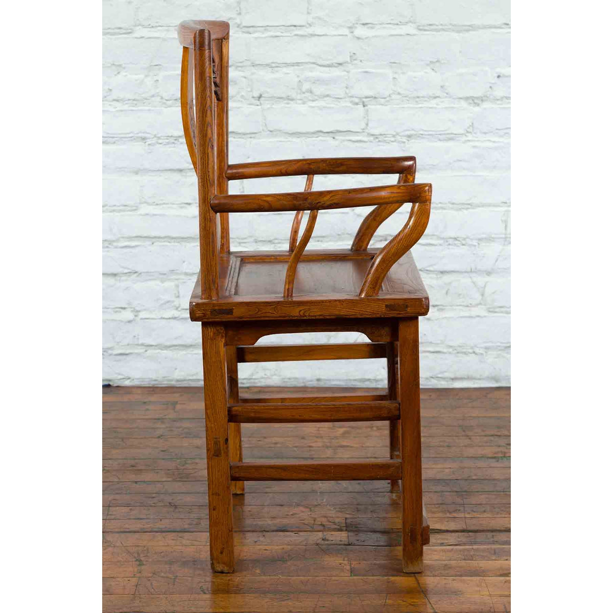 Chinese 19th Century Qing Chair with Open Arms and Hand-Carved Floral Motifs-5. Asian &amp; Chinese Furniture, Art, Antiques, Vintage Home Décor for sale at FEA Home