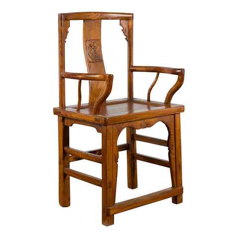 Chinese 19th Century Qing Chair with Open Arms and Hand-Carved Floral Motifs- Asian Antiques, Vintage Home Decor & Chinese Furniture - FEA Home