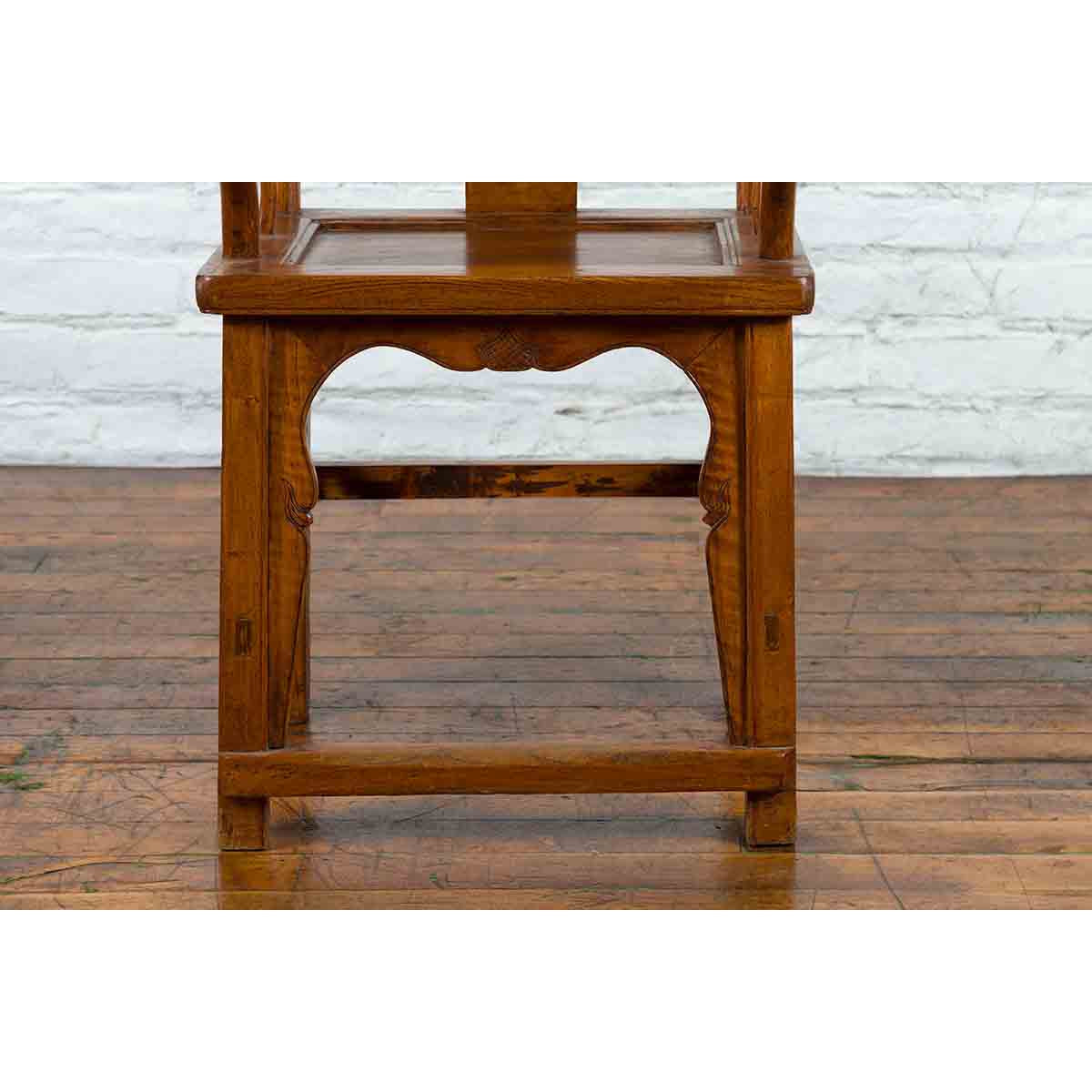 Chinese 19th Century Qing Chair with Open Arms and Hand-Carved Floral Motifs-15. Asian &amp; Chinese Furniture, Art, Antiques, Vintage Home Décor for sale at FEA Home