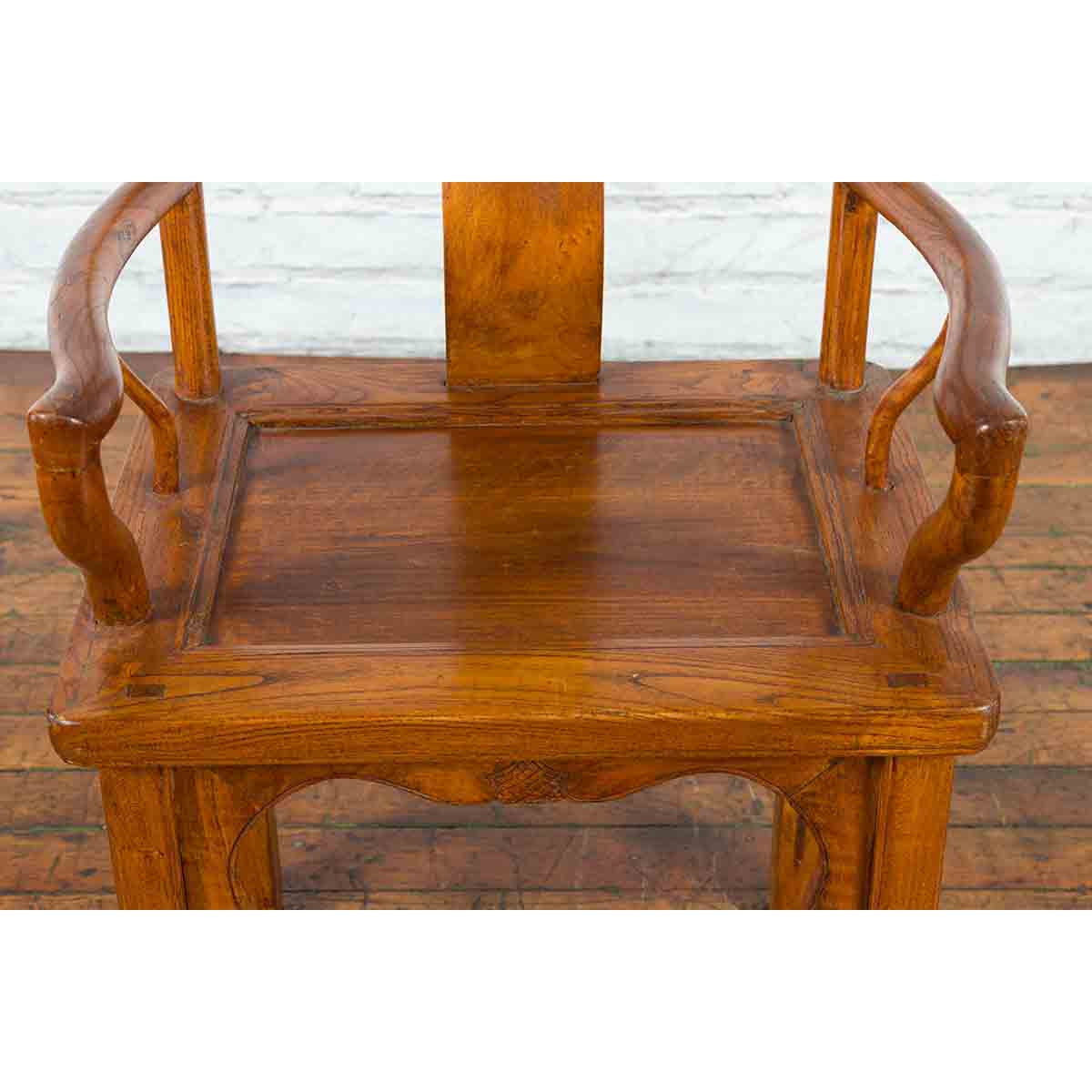 Chinese 19th Century Qing Chair with Open Arms and Hand-Carved Floral Motifs-8. Asian &amp; Chinese Furniture, Art, Antiques, Vintage Home Décor for sale at FEA Home
