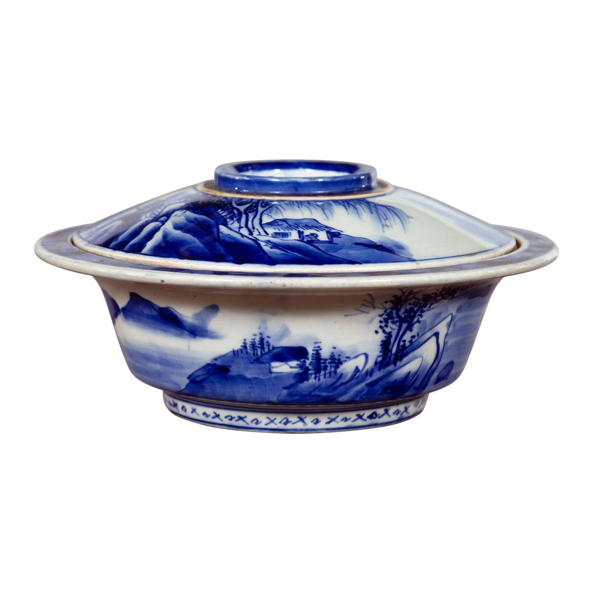 Japanese Seto Porcelain Vegetable Bowl with Hand-Painted Blue and White Décor-1. Asian & Chinese Furniture, Art, Antiques, Vintage Home Décor for sale at FEA Home